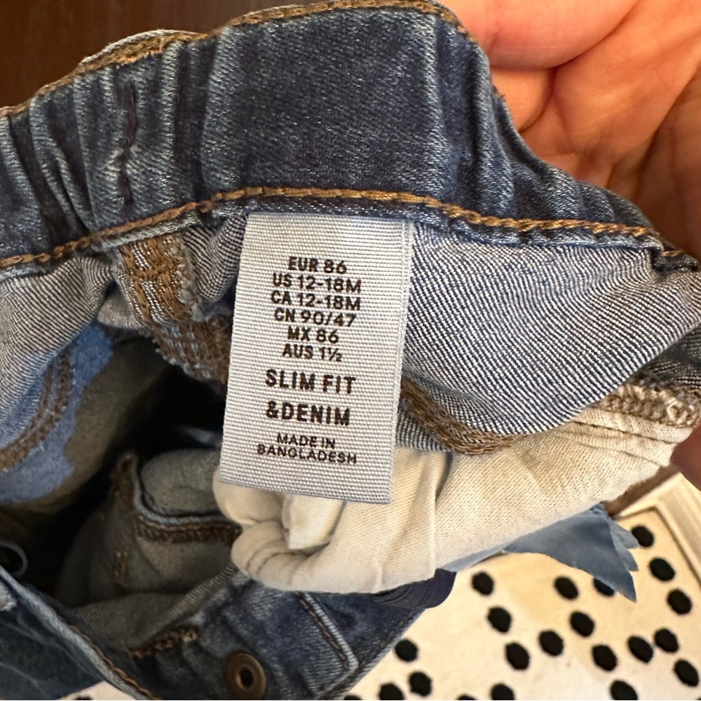 H&M Baby Boy Classic Straight Leg Denim Jeans Adjustable Waist Size 12–18M - Picture 5 of 6